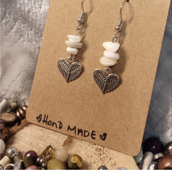 Opal Angel Wing Artisan Earrings Handmade - Picture 9 of 16